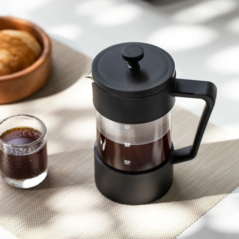 

JHD-Френч-пресс для приготовления кофе Кофеварка со стеклом на 1 литр для дома, путешествий, кемпинга (черная, 1000 мл (5 чашек)