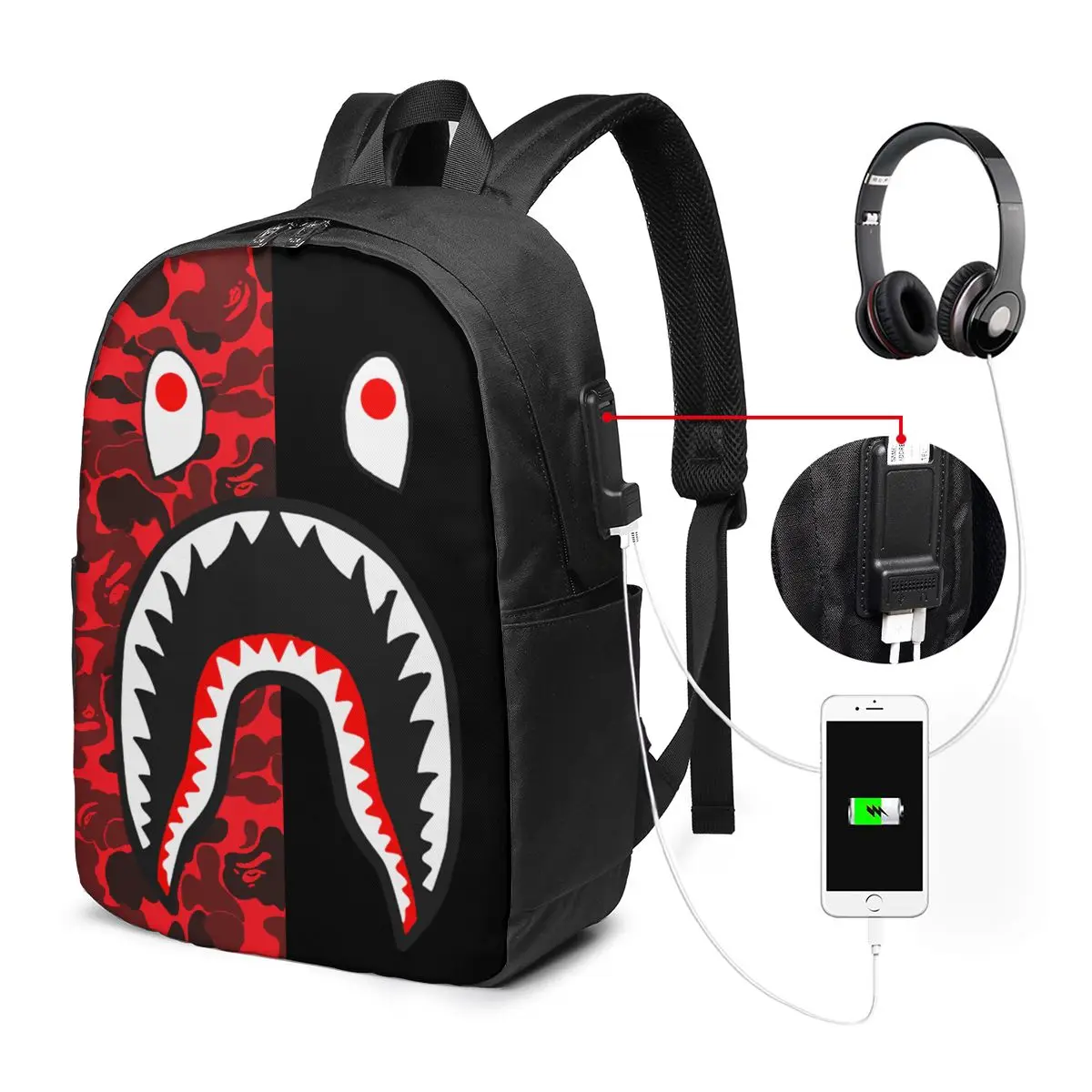 Bape shark travel laptop backpack Large capacity USB Backpack Student storage bag outdoor sports leisure bags for men women Teen
Bape shark travel laptop backpack Large capacity USB Backpack Student storage bag outdoor sports leisure bags for men women Teen