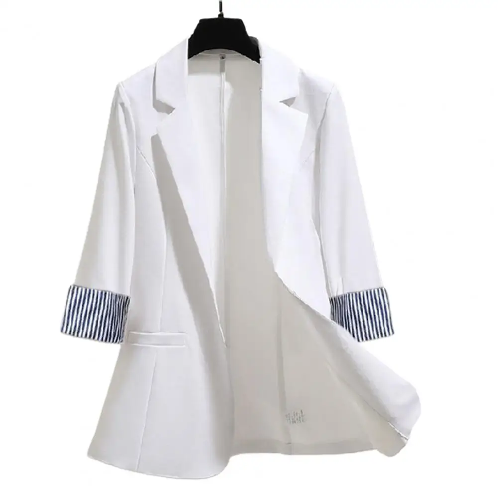 3/4 Sleeve Striped Patchwork Cuff Pockets Women Blazer Solid Color Lapel Single Button Thin Suit Coat Workwear
3/4 Sleeve Striped Patchwork Cuff Pockets Women Blazer Solid Color Lapel Single Button Thin Suit Coat Workwear