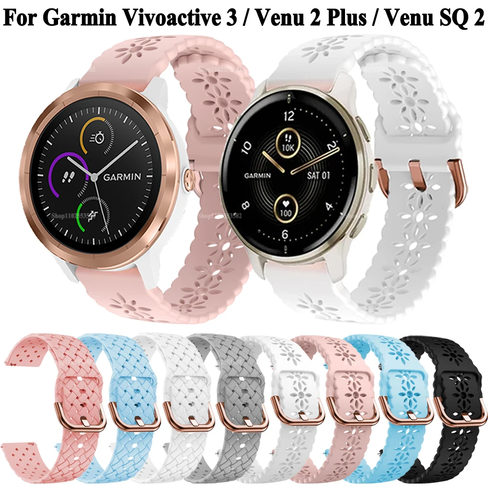 

20mm Smart Watch Bands Strap For Garmin Vivoactive 3 Forerunner 245 645 55 Venu 2 Plus SQ 2 Move Luxe Style Silicone Wristbands