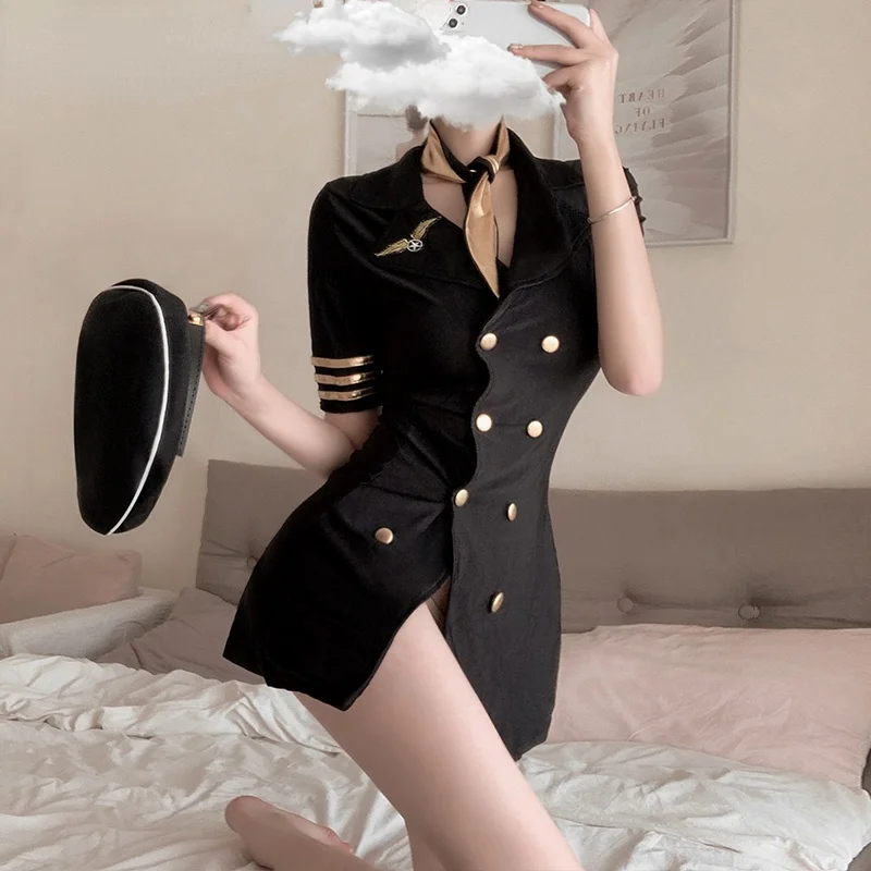 

New Erotic Outfit Cosplay Temptation Costume Uniform Role Play Woman Sexy Stewardess Policewoman Slim Nightclub Party