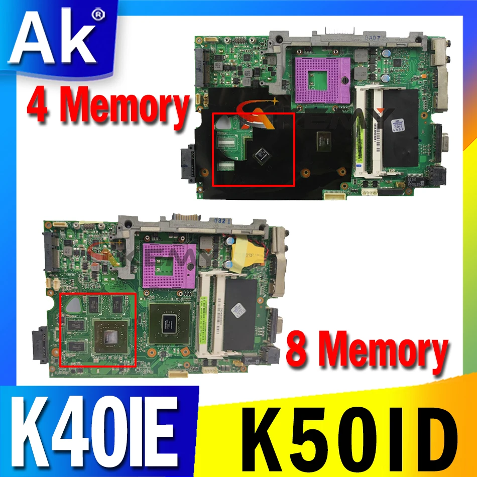 

K40IE K50ID Laptop Motherboard for ASUS K40IE X5DI K50IE K50I K50ID Notebook Mainboard Motherboard 8 Memory 4 Memory