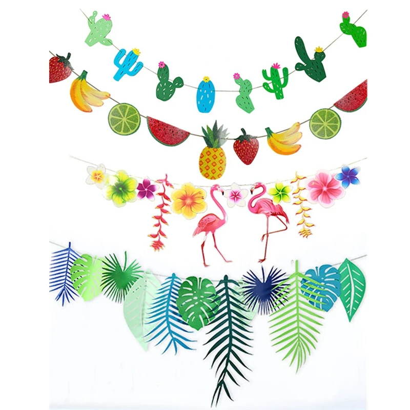 

Paper Flag Hawaiian Tropical Flamingo Leaves Cactus Banner Flower Garland Bunting Birthday Baby Shower Summer Party Decoration