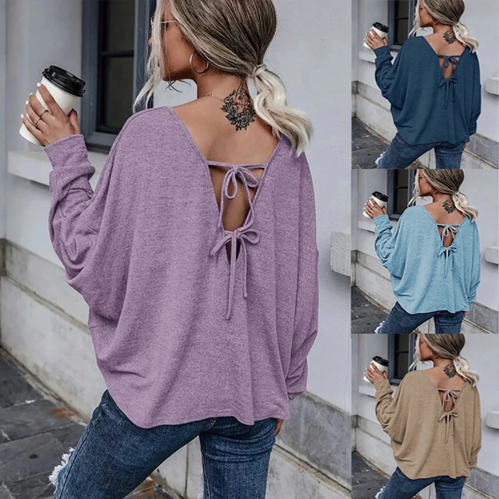 Women's Clothing Autumn Winter New Solid Casual Tops Fashion O Neck Long Sleeves Lace Up Loose Tops T Shirts Streetwear
Women's Clothing Autumn Winter New Solid Casual Tops Fashion O Neck Long Sleeves Lace Up Loose Tops T Shirts Streetwear