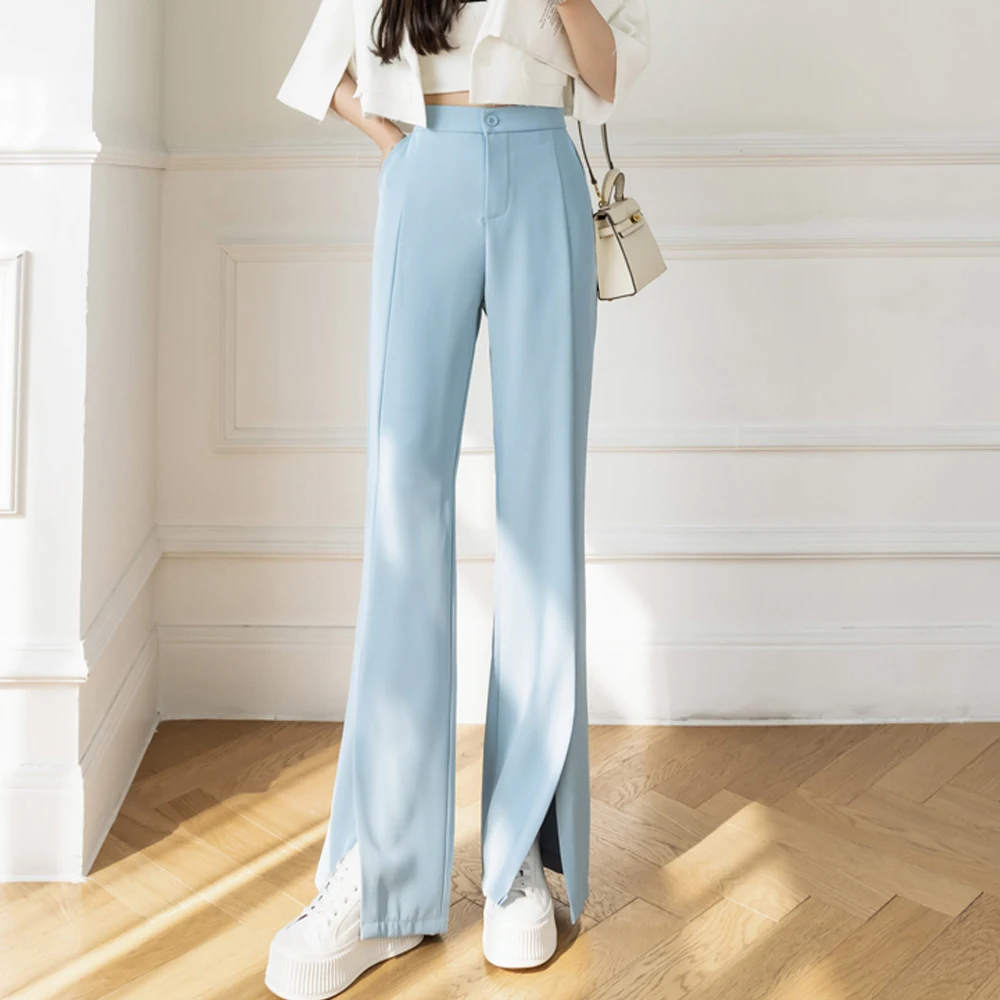 Elegant Split Women Trousers Korean Fashion Casual Office Lady Khaki Black Flare Pants Female High Waist Long Trousers Size S-XL
Elegant Split Women Trousers Korean Fashion Casual Office Lady Khaki Black Flare Pants Female High Waist Long Trousers Size S-XL