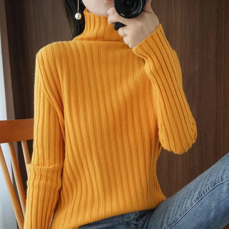 

Женский свитер с воротником-стойкой, повседневный вязаный однотонный пуловер из смеси шерсти, свитер для осени и зимы