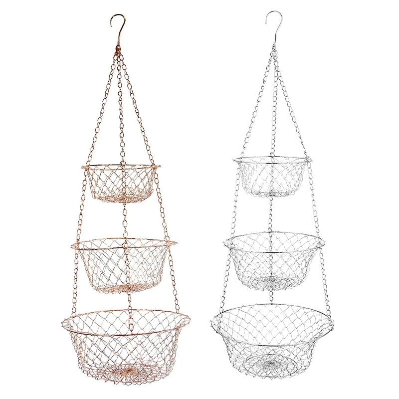 2PCS 3 Tier Fruit Basket, Vegetable Kitchen Storage Basket Chain Hanging Space Saving Fruits(Silver & Copper)
2PCS 3 Tier Fruit Basket, Vegetable Kitchen Storage Basket Chain Hanging Space Saving Fruits(Silver & Copper)