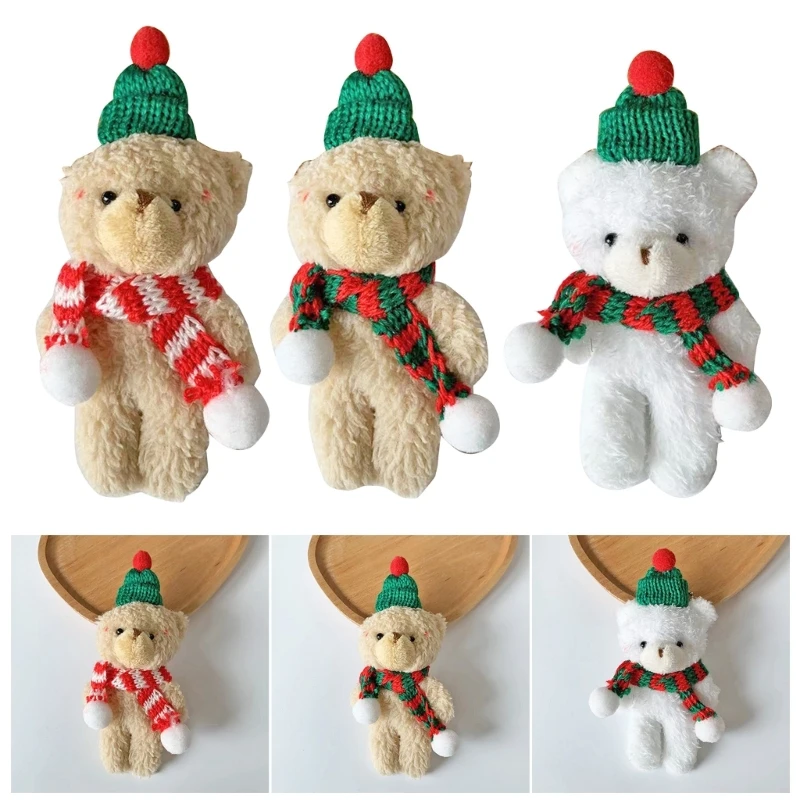 

Медведь в новогодней шапке, шарф, чучело, мягкий плюшевый медведь, игрушка-кукла Appease