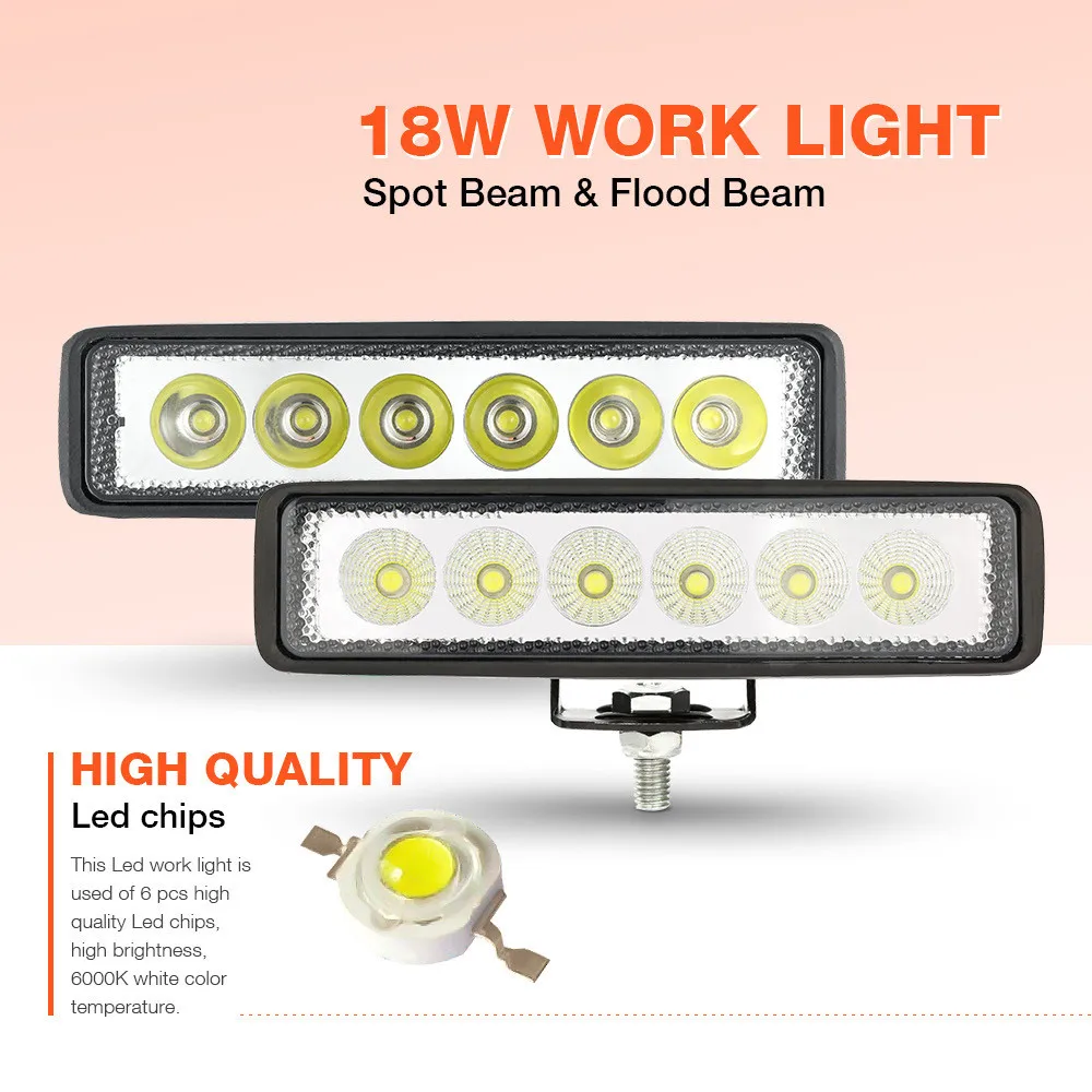 

Car LED Work Light Light Bar Spot Flood Worklight 12V 18W For Bright White Lighting for Truck Tractor Offroad Vehicle