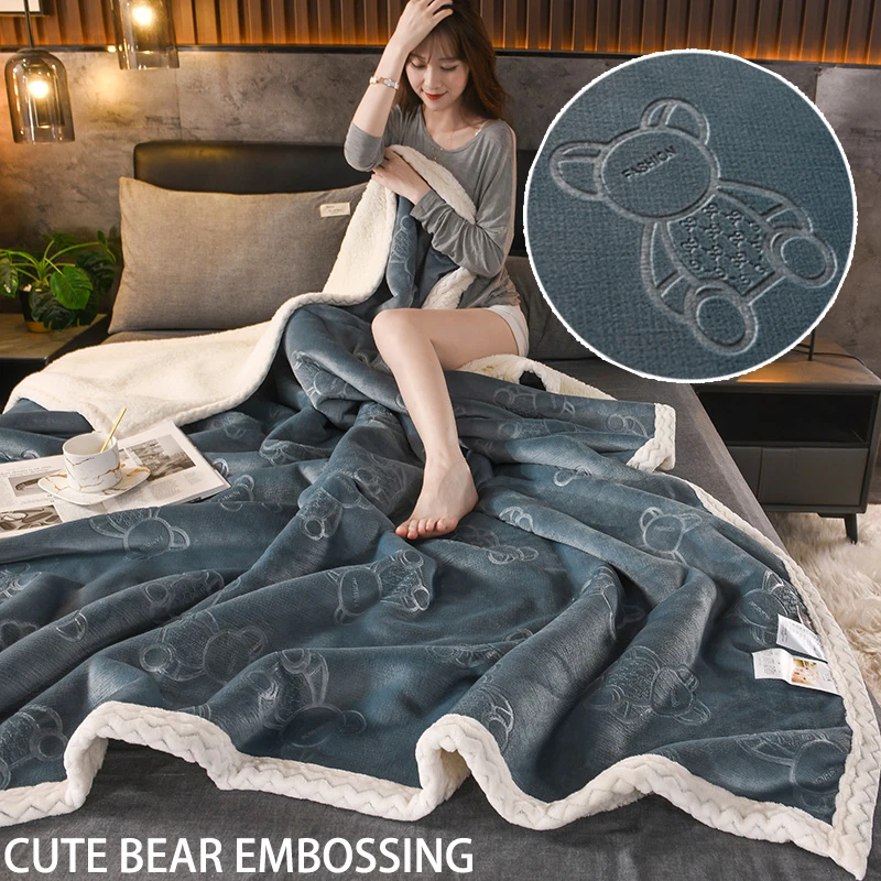 Winter Fleece Blankets Thick Warm Soft Sofa Blanket Bed Cover Bear Print Luxury Solid Color Double Bed Bedspread Duvet Bedding
Winter Fleece Blankets Thick Warm Soft Sofa Blanket Bed Cover Bear Print Luxury Solid Color Double Bed Bedspread Duvet Bedding