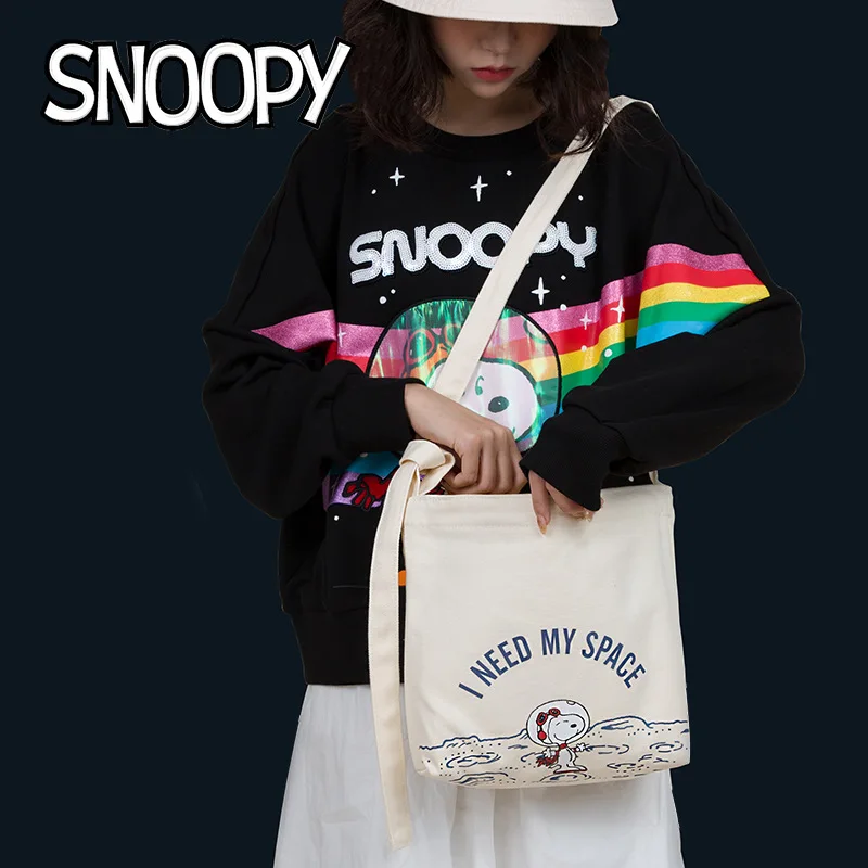 

Круглая японская сумка-мессенджер Kawaii Snoopy с героями мультфильмов, круглая Холщовая Сумка через плечо, Студенческая сумка для покупок, напле...