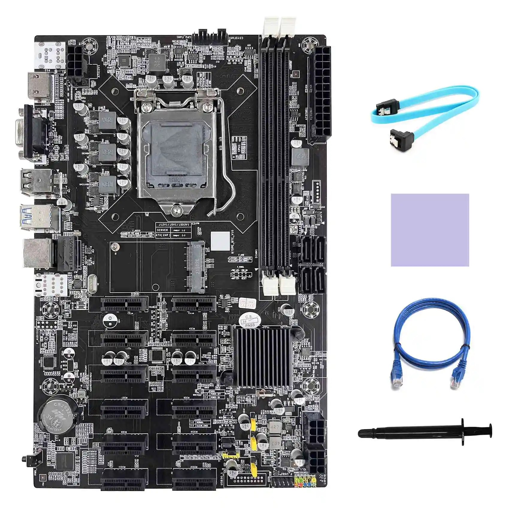 Материнская плата B75 12 PCIE ETH для майнинга, материнская плата LGA1155 + кабель SATA + сетевой кабель RJ45 + термопрокладка + термопаста 
Материнская плата B75 12 PCIE ETH для майнинга, материнская плата LGA1155 + кабель SATA + сетевой кабель RJ45 + термопрокладка + термопаста