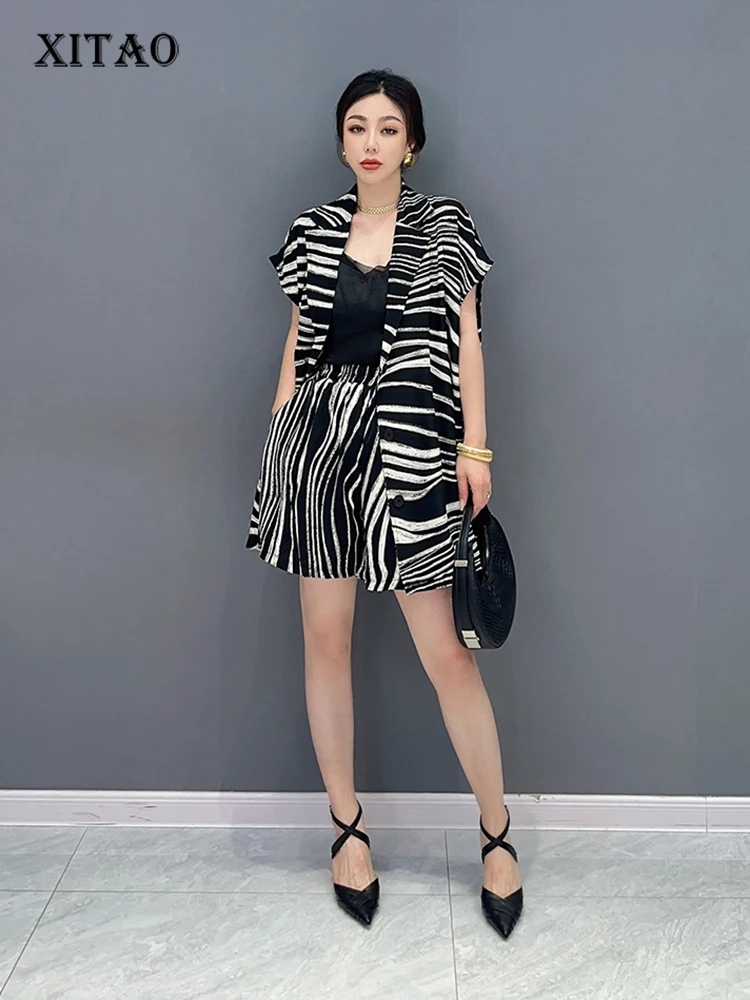 XITAO Casual Stripe Short Sets Fashion Loose Women Patterned Short Sleeve Suit Jacket Top Short Pants Two Pieces Sets HQQ0519 
XITAO Casual Stripe Short Sets Fashion Loose Women Patterned Short Sleeve Suit Jacket Top Short Pants Two Pieces Sets HQQ0519