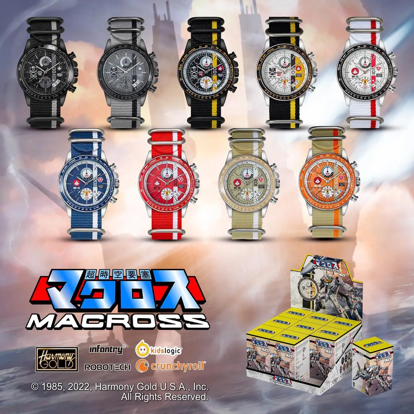 

Robotech Macross 40th Anniversary Co-branded Limited Edition Kigomi Blind Box Watch Skull One VF-1S VF Fighter Livery Optional