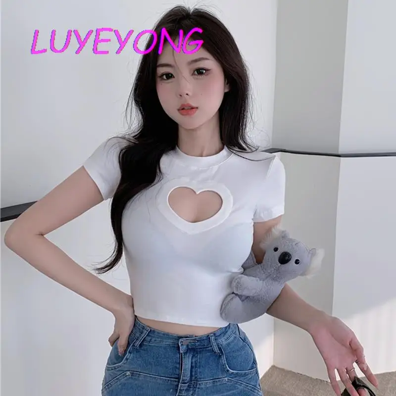 Black White Pink Skinny Crop Top Y2k Girl Hollow Out Love O Neck T-shirts Solid Color Female Basic Short Length Sexy T Shirt
Black White Pink Skinny Crop Top Y2k Girl Hollow Out Love O Neck T-shirts Solid Color Female Basic Short Length Sexy T Shirt