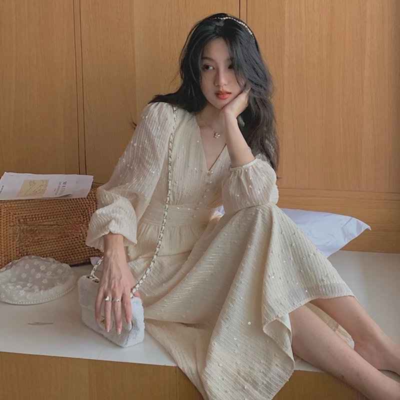 Women Spring Summer Elegant A-Line Party Dress Long Sleeve V Neck Casual Midi Vestidos Female Fashion Outerwear Clothes
Women Spring Summer Elegant A-Line Party Dress Long Sleeve V Neck Casual Midi Vestidos Female Fashion Outerwear Clothes