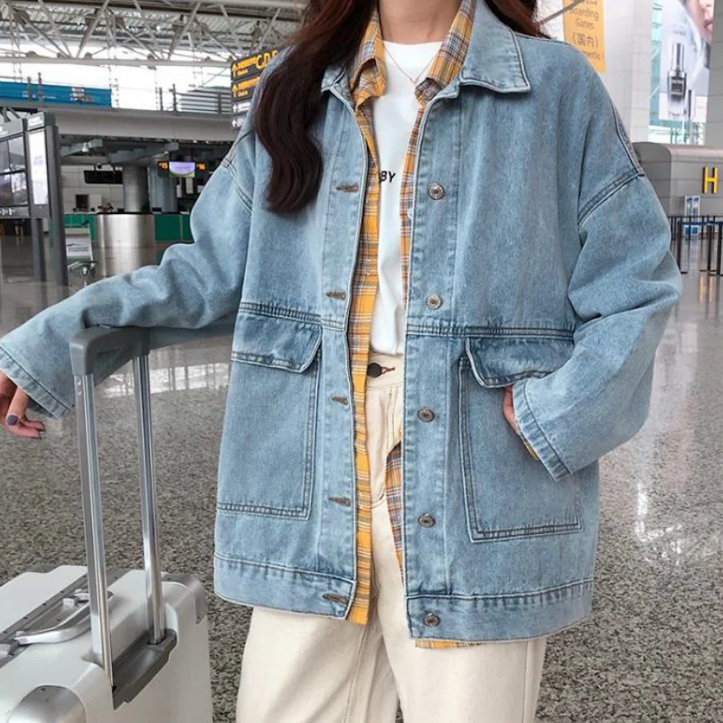 Denim Jackets Women Solid Pockets Turn-down Collar Leisure Chic Daily Outwear Coats All-match Streetwear BF Retro Harajuku New
Denim Jackets Women Solid Pockets Turn-down Collar Leisure Chic Daily Outwear Coats All-match Streetwear BF Retro Harajuku New
