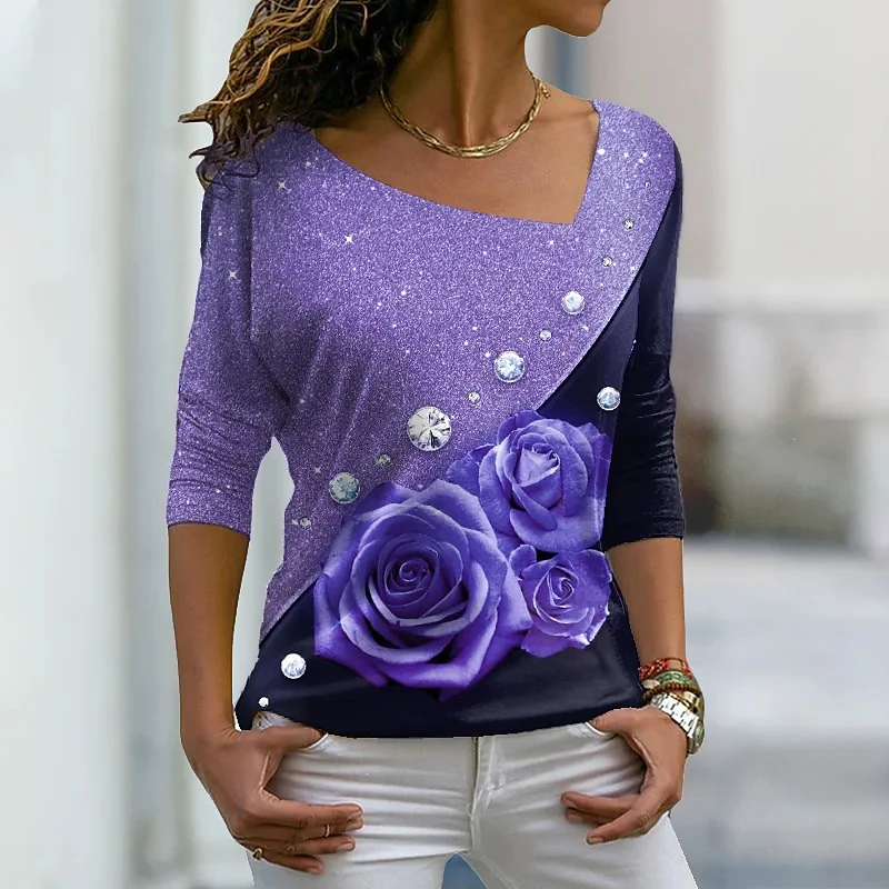 2023 Women's T shirt Tee Green Blue Purple Floral Print Long Sleeve Holiday Weekend Basic V Neck Regular Floral Painting
2023 Women's T shirt Tee Green Blue Purple Floral Print Long Sleeve Holiday Weekend Basic V Neck Regular Floral Painting