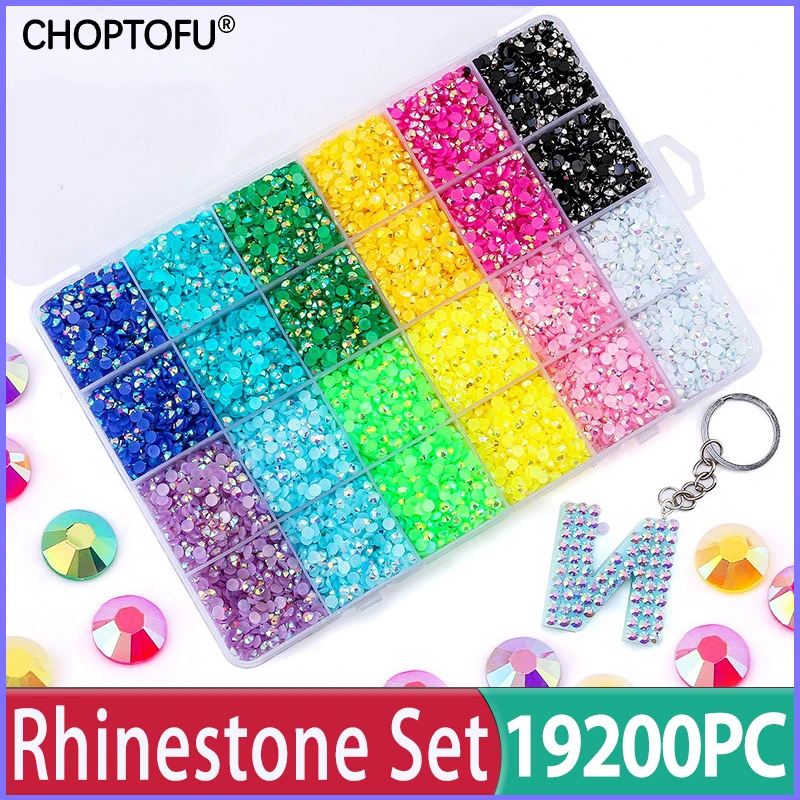 

19200PC/Box 3/4/5mm Crystal Resin Nail Rhinestones Diamond 12 Colors AB Rhinestones Set 24 Grids FlatBack Nail Art Decorations