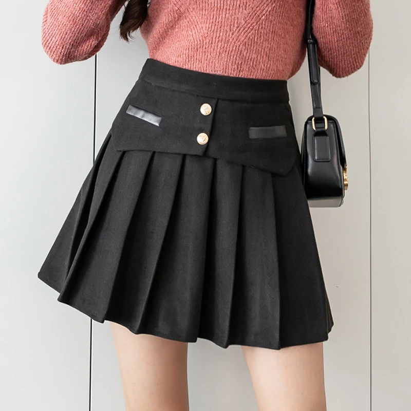 

Женская шерстяная плиссированная мини-юбка в стиле ретро с высокой талией, милая школьная теплая короткая юбка Y2K для осени и зимы