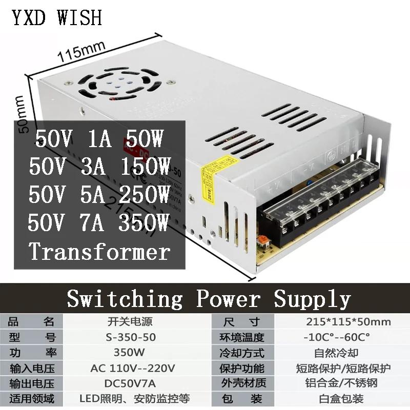 Switching Power Supply AC 110V 220V To 50V 1A 3A 5A 7A 10A Power Supply Lighting Transformer 50W 150W 250W 350W Power Source
Switching Power Supply AC 110V 220V To 50V 1A 3A 5A 7A 10A Power Supply Lighting Transformer 50W 150W 250W 350W Power Source