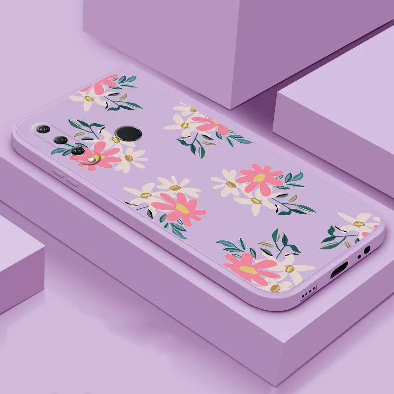 

For Huawei Y6P Y6 Pro 2019 Y6S soft phone case TPU silicone flower phone Shell simple color back cover phone case