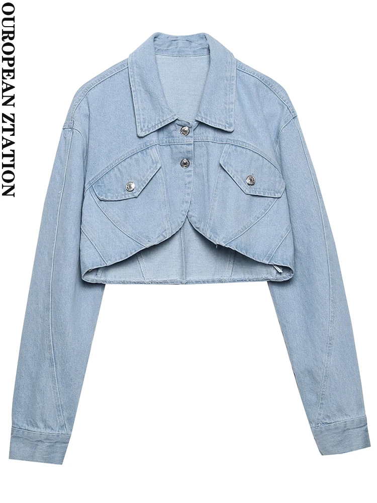 PAILETE Women 2022 fashion with pockets crop denim jacket coat vintage lapel long sleeve female outerwear chic tops
PAILETE Women 2022 fashion with pockets crop denim jacket coat vintage lapel long sleeve female outerwear chic tops