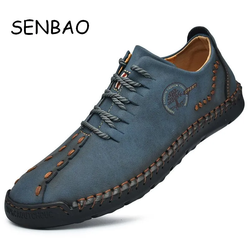 

SENBAO Men Casual Leather Shoes Handmade Split Leather Men lace-up Loafers Flats Outdoor Moccasins Male Driving Shoes Big Size