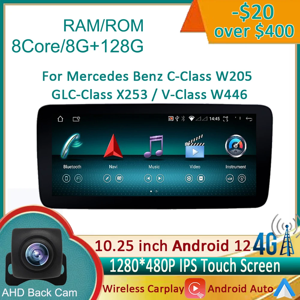 Стерео Авто Android 12 Carplay GPS Навигация BT IPS для Mercedes Benz C-Class W205 / GLC-Class X253 / V-Class W446 2015 - 2018
Стерео Авто Android 12 Carplay GPS Навигация BT IPS для Mercedes Benz C-Class W205 / GLC-Class X253 / V-Class W446 2015 - 2018