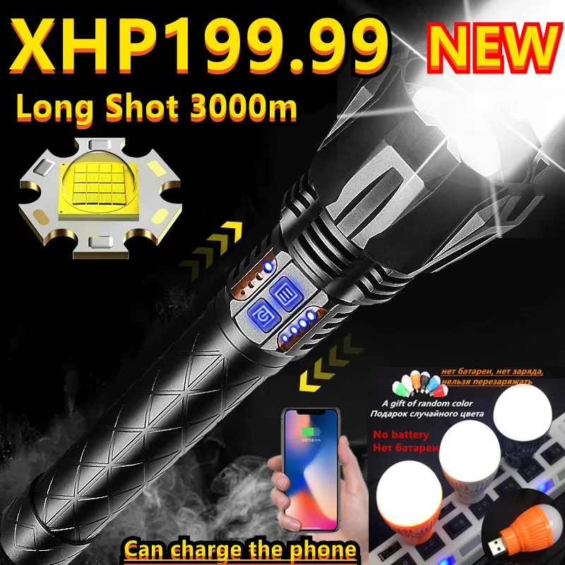 

100W XHP199 Super Powerful Flashlight Usb Rechargeable LED Torch Light XHP160 High Power Led Tactical Flash light XHP100 Lantern