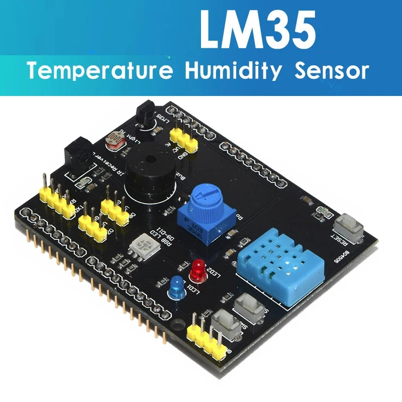 DHT11 LM35 Temperature Humidity Sensor Multifunction Expansion Board Adapter For Arduino R3 RGB LED IR Receiver Buzzer I2C
DHT11 LM35 Temperature Humidity Sensor Multifunction Expansion Board Adapter For Arduino R3 RGB LED IR Receiver Buzzer I2C