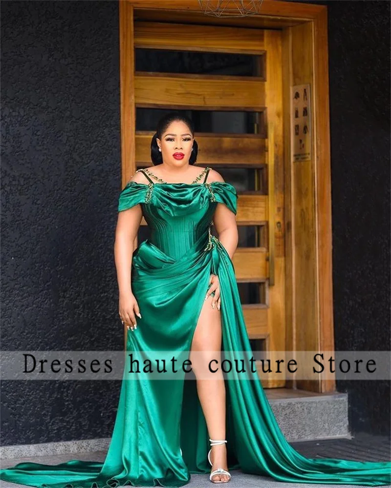Aso Ebi Emerald Green Off The Shoulder Satin Mermaid Prom Dresses Sexy Slit Pleat Party Prom Gowns Plus Size Customization
Aso Ebi Emerald Green Off The Shoulder Satin Mermaid Prom Dresses Sexy Slit Pleat Party Prom Gowns Plus Size Customization