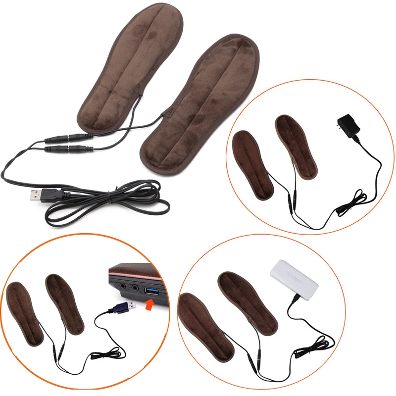 

77HC USB Electric Powered Plush Fur Heating Insoles Winter Keep Warm Foot Shoes