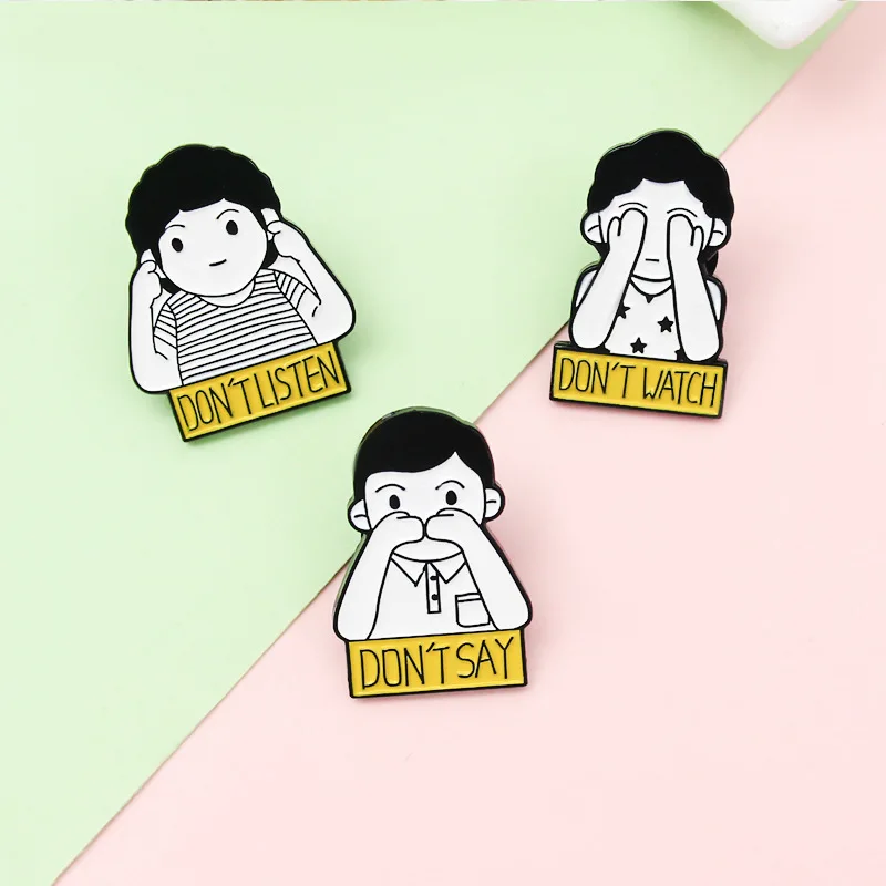 

MIX DESIGNS DON'T WATCH DON'T SAY Enamel Label Pins Cute Metal Brooch Pins Backpack Badges Gift Jewelry For Clothes WHOLESALE
