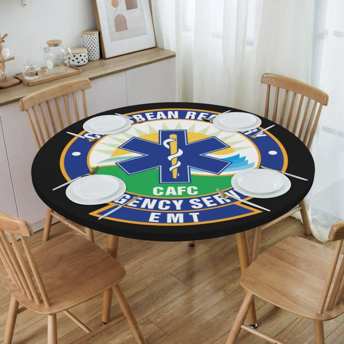 

Round Fitted Star Of Life Table Cloth Oilproof Tablecloth 45"-50" Table Cover Backed with Elastic Edge