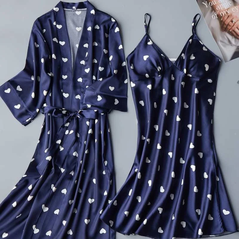 Women 2PCS Robe Set Satin Bathrobe Print Sleepwear Nightgown Casual Kimono Gown Intimate Lingerie Loose Nightwear Home Clothes
Women 2PCS Robe Set Satin Bathrobe Print Sleepwear Nightgown Casual Kimono Gown Intimate Lingerie Loose Nightwear Home Clothes