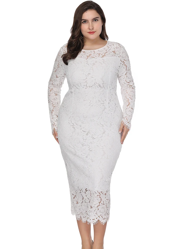 Plus Size Lace Dresses For Women O Neck Mid Calf Length Robes Autumn Solid Fashion Sexy Elegant Oversize Office Lady Long Dress 
Plus Size Lace Dresses For Women O Neck Mid Calf Length Robes Autumn Solid Fashion Sexy Elegant Oversize Office Lady Long Dress