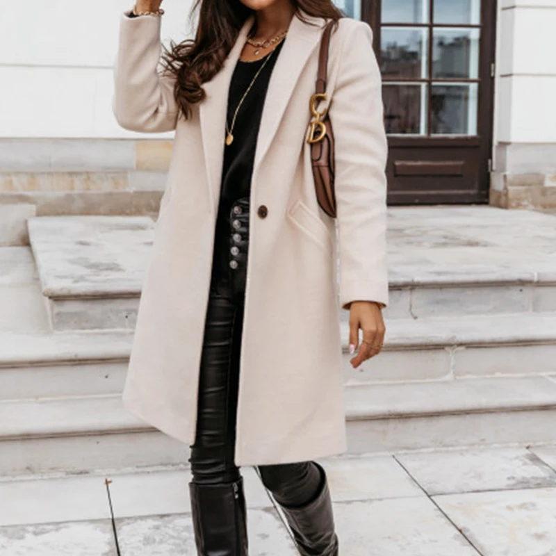 2022 Women Casual Long Sleeve Woolen Jackets Winter Fashion Lapel Collar Button Midi Outerwear Autumn Elegant Loose Solid Coats
2022 Women Casual Long Sleeve Woolen Jackets Winter Fashion Lapel Collar Button Midi Outerwear Autumn Elegant Loose Solid Coats
