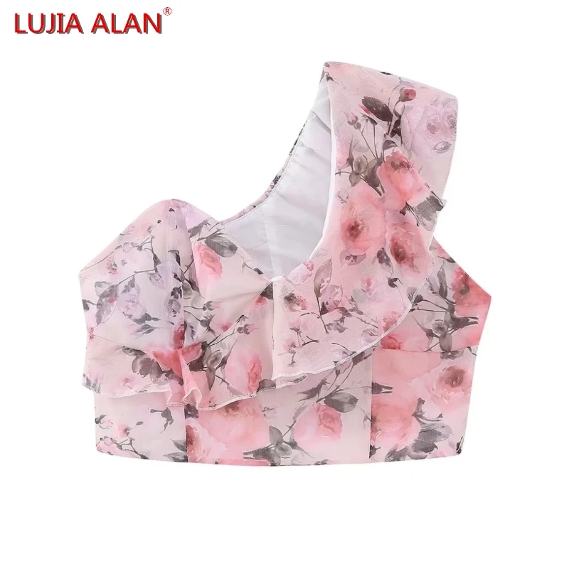 Summer New Women Cascading Ruffle Printed Chiffon Short Blouse Female One Shoulder Shirt Casual Slim Crop Tops LUJIA ALAN B1775
Summer New Women Cascading Ruffle Printed Chiffon Short Blouse Female One Shoulder Shirt Casual Slim Crop Tops LUJIA ALAN B1775