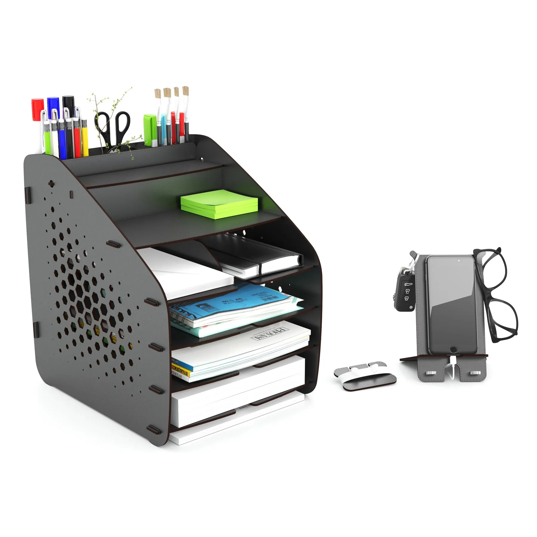 Design OTTO Hexa Black Office Desk Organizer with Pen Holder - File Rack for Office Accessories
Design OTTO Hexa Black Office Desk Organizer with Pen Holder - File Rack for Office Accessories