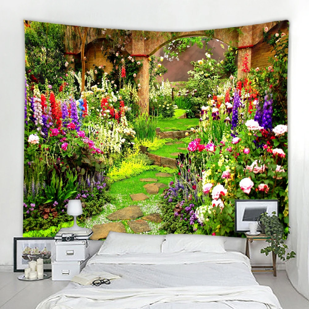 

Flowers Meadow Tapestry Cloudy Sky Nature Landscape Print Vivid Spring Wall Hanging Bedroom Living Room Dorm Decor Tapestries