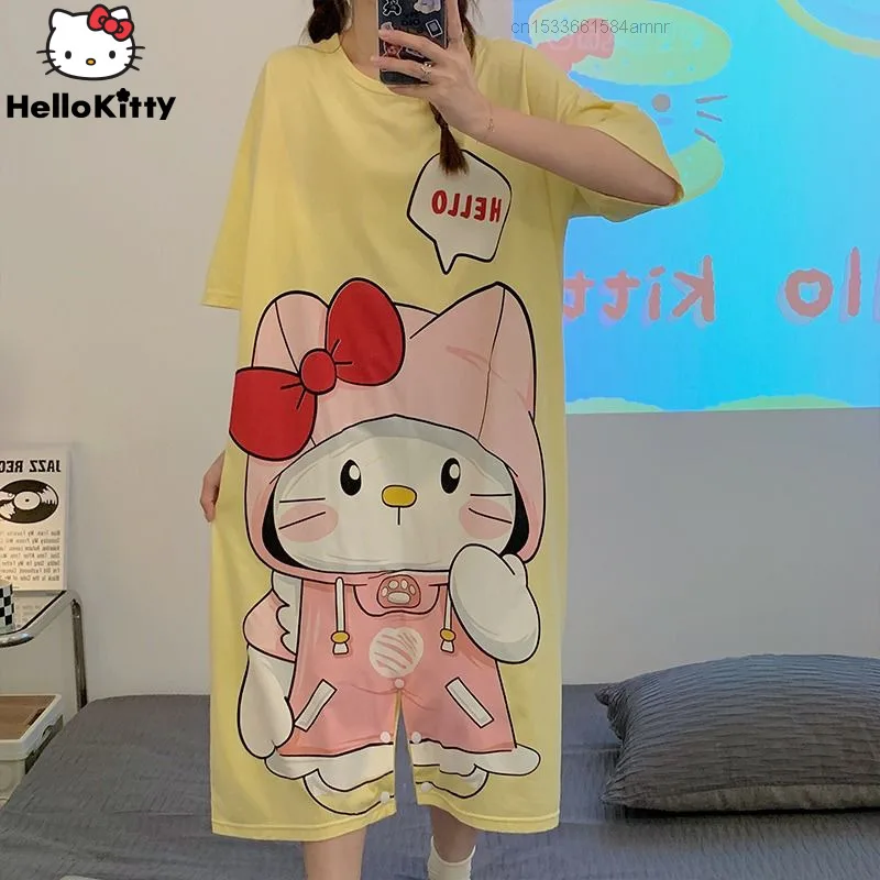 One Piece Pajamas Female Summer Sanrio Kawaii Sleepwear Short Sleeve Oversized T-shirt Hello Kitty Home Clothes Women Bodysuit
One Piece Pajamas Female Summer Sanrio Kawaii Sleepwear Short Sleeve Oversized T-shirt Hello Kitty Home Clothes Women Bodysuit