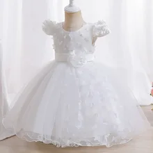 1st Birthday 2023 Baptism Ceremony Dresses Little Girl Three-dimensional Princess Dress Flower Girl Wedding Costumes 0-36 Months