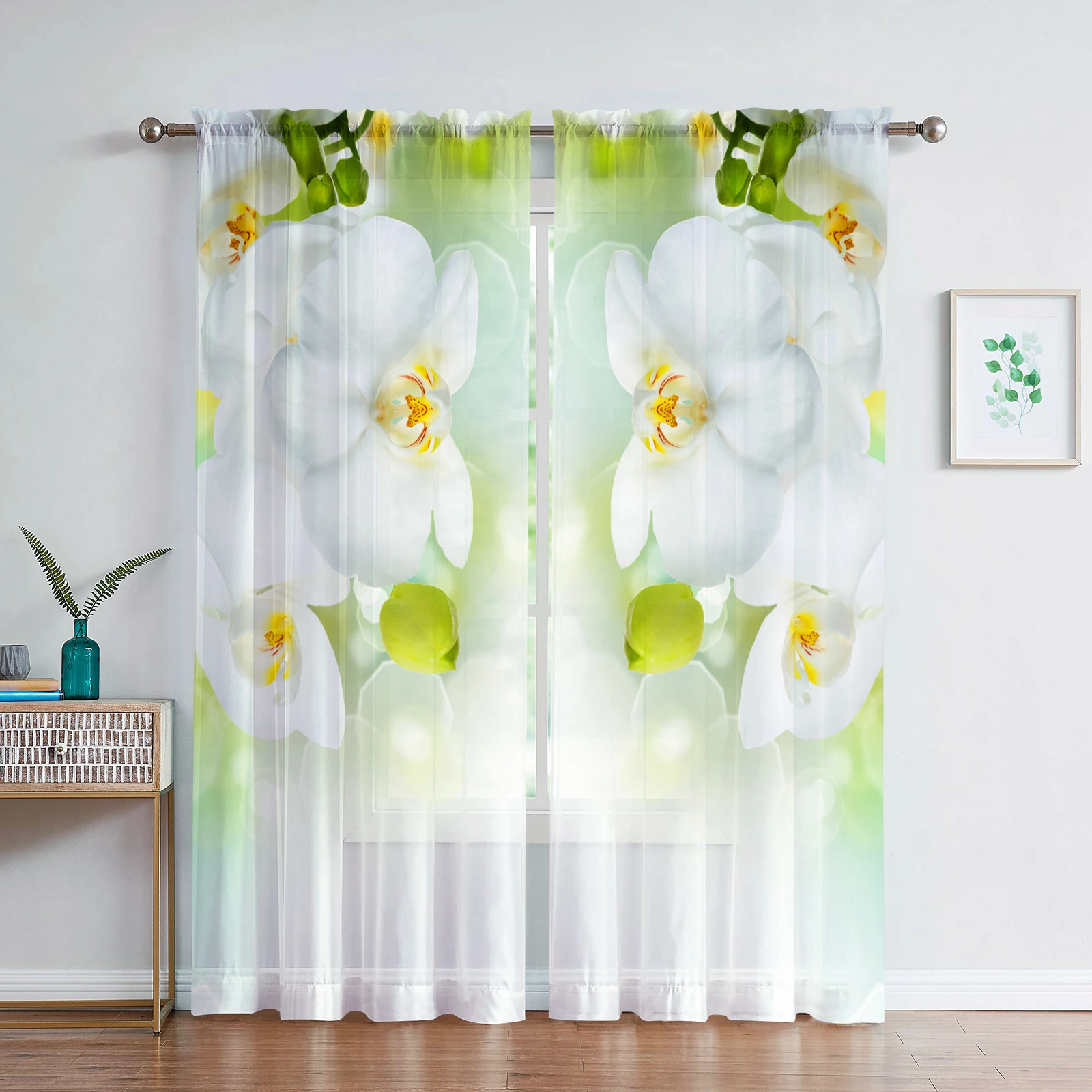 

Phalaenopsis Floral Sheer Voile Curtain For Living Dining Room Bedroom Kitchen Window Transparent Chiffon Flowers Tulle Curtains