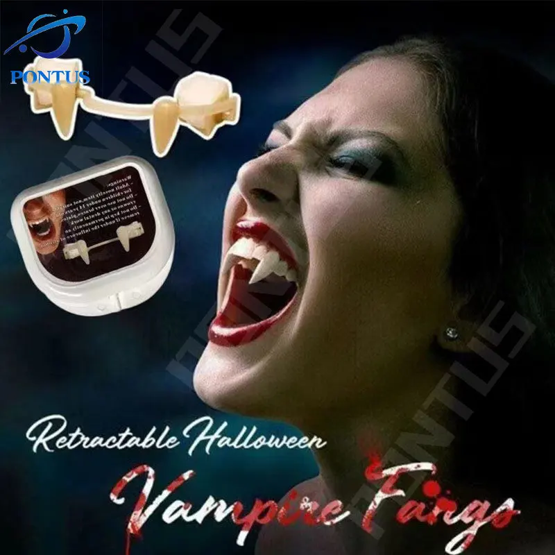 

Зубы вампира на Хэллоуин, выдвижные клыки зомби, зубы для косплея на Хэллоуин, кровавые протезы, ужасы, вампиры, реквизит, украшение Вечерние