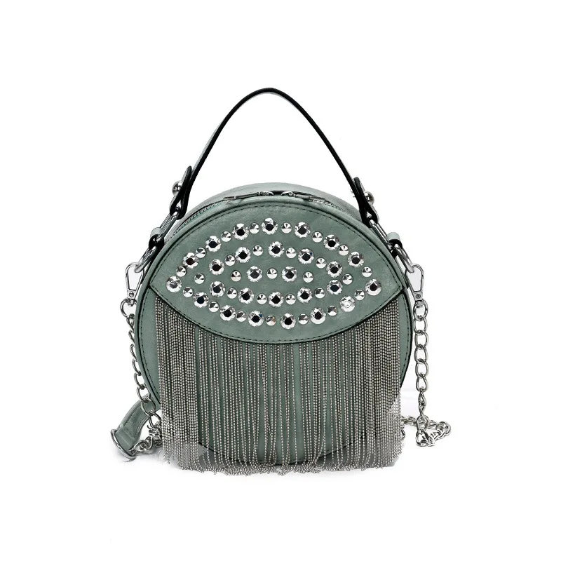 2020 summer new female rivet set diamond round bag Mini Fashion Fringe Women's Bag Personal shoulder bag Chain rivet bag women
2020 summer new female rivet set diamond round bag Mini Fashion Fringe Women's Bag Personal shoulder bag Chain rivet bag women