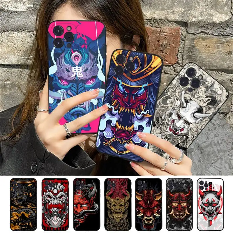 

Samurai Oni Mask Phone Case For iPhone 14 11 12 13 Mini Pro XS Max Cover 6 7 8 Plus X XR SE 2020 Funda Shell