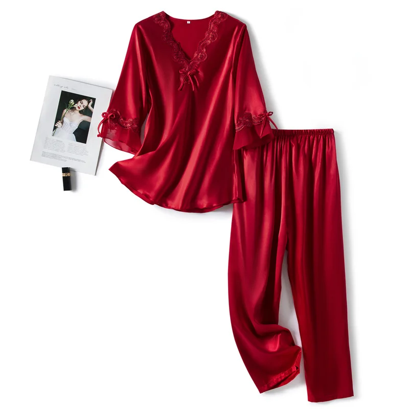 Factory goods straight spring and autumn sexy thin seven point sleeve silk women's suit embroidered lace two-piece home clothes
Factory goods straight spring and autumn sexy thin seven point sleeve silk women's suit embroidered lace two-piece home clothes