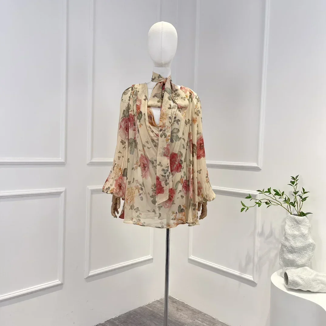 2023 New Arrivals High Quality Floral Printing Long Lantern Sleeve Neck Self Tie Loose Pleated Casual Women Blouse
2023 New Arrivals High Quality Floral Printing Long Lantern Sleeve Neck Self Tie Loose Pleated Casual Women Blouse