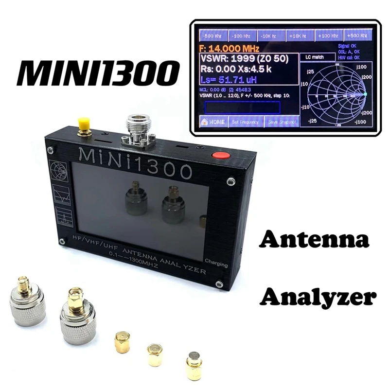 MINI1300 Plus 5V/1.5A HF VHF UHF Antenna Analyzer 0.1-1300MHZ Frequency Counter SWR Meter 0.1-1999 With LCD Screen
MINI1300 Plus 5V/1.5A HF VHF UHF Antenna Analyzer 0.1-1300MHZ Frequency Counter SWR Meter 0.1-1999 With LCD Screen